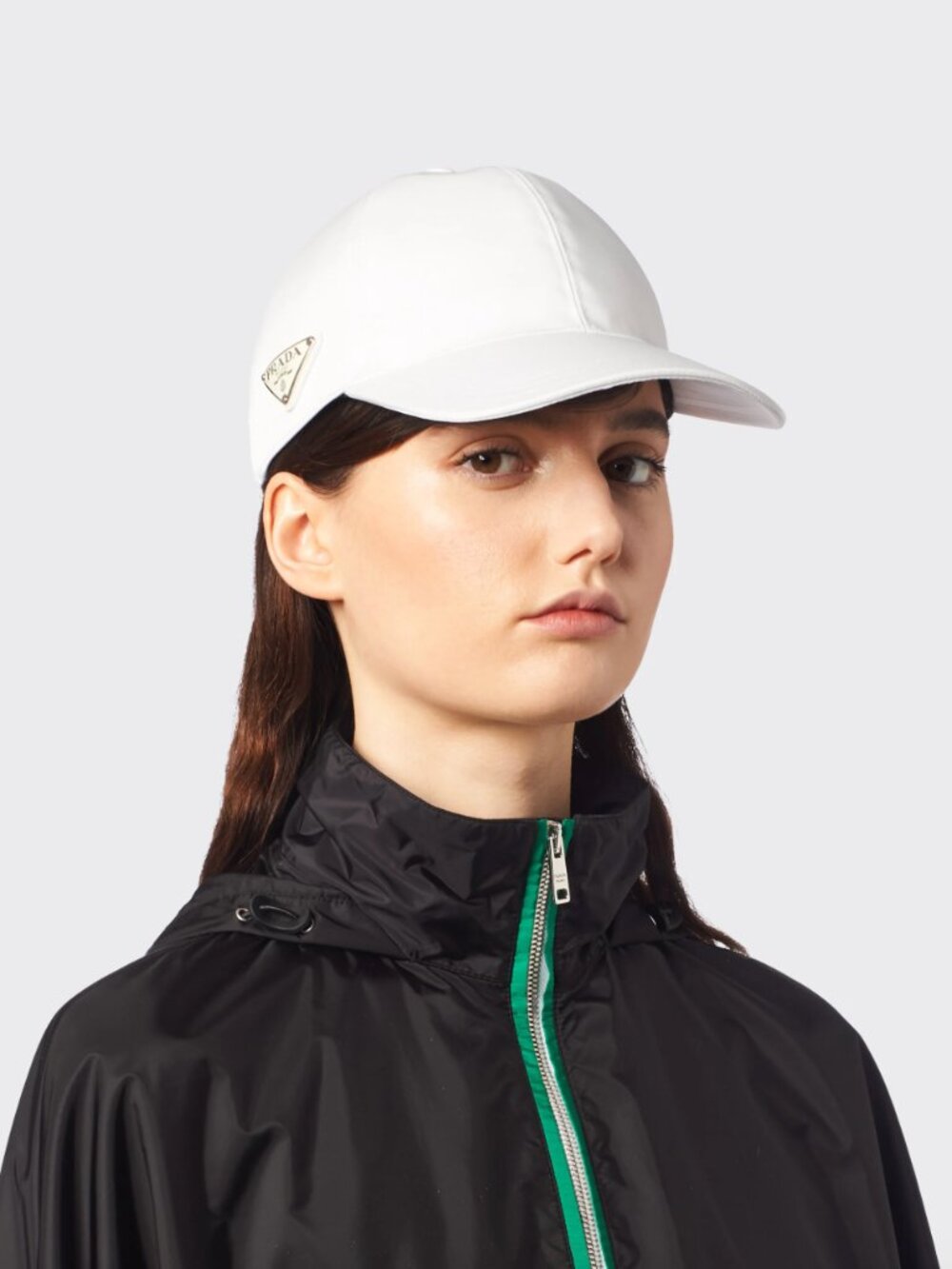Prada Cream Triangle Logo Cap